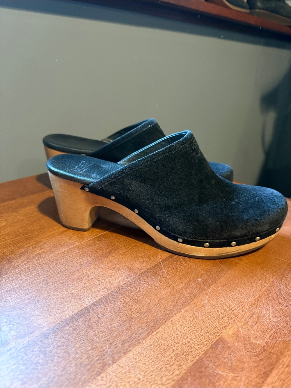 UGG Black Suede Studded Clog Mules - Size 9